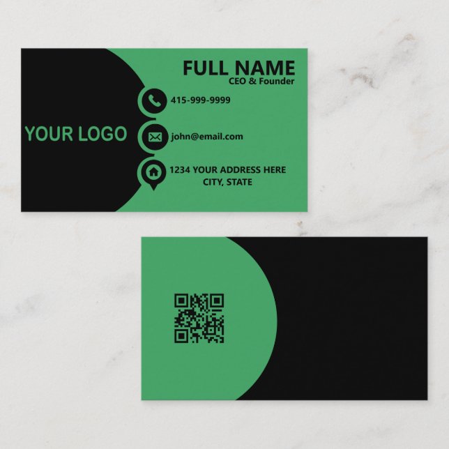 Carte de visite professionnelle QR Code verte et n (Devant / Derrière)