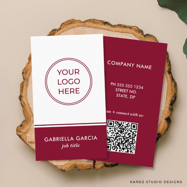 Carte de visite professionnelle QR Logo Bordeaux (Front and back of business card shown in 3.5 x 2 in. Choose size, paper and corner style.)