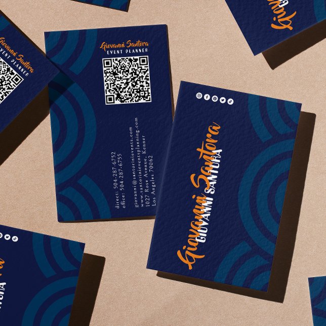 Carte de visite professionnelle QR moderne Navy &  (Créateur téléchargé)