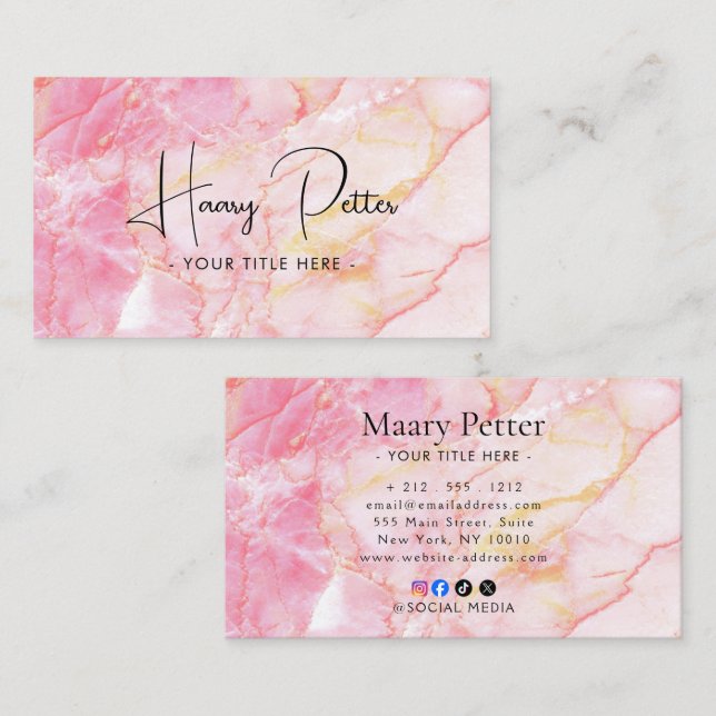Carte de visite professionnelle rose et or naturel (Devant / Derrière)