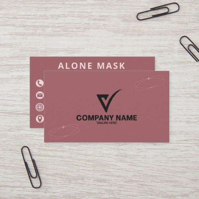 Carte de visite professionnelle rose mauve et noir (Devant/Arrière en situation)
