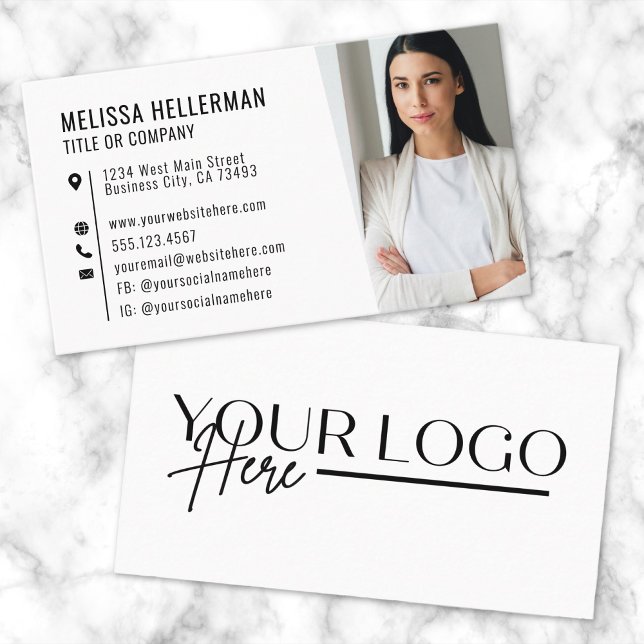 Carte de visite professionnelle simple avec logo p (Professional Simple Photo Logo Business Card)
