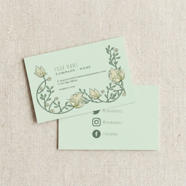Carte de visite professionnelle sur les réseaux so (Art decor floral social media business card.)