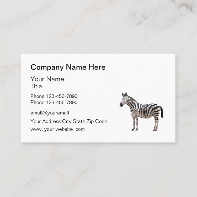 Carte de visite professionnelle Thème Zèbre (Devant)