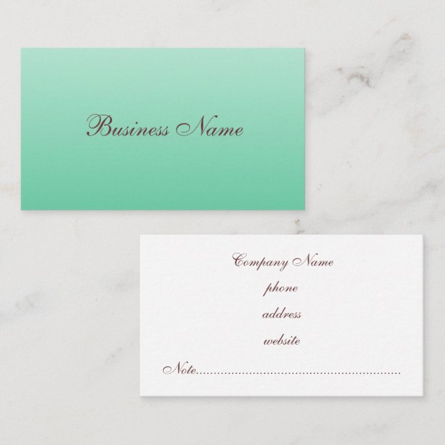 Carte de visite professionnelle verte menthe (Devant / Derrière)