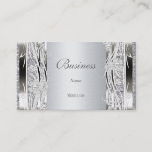 Carte de visite profil argent floral