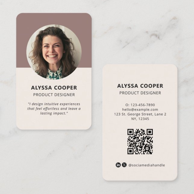 Carte De Visite Profil de code QR personnalisé de photo ronde prof (Devant / Derrière)
