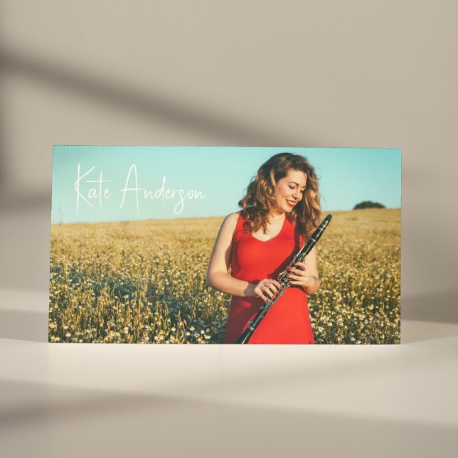 Carte De Visite Profil de script élégant Photo Musicien Noir&Blanc (Créateur téléchargé)