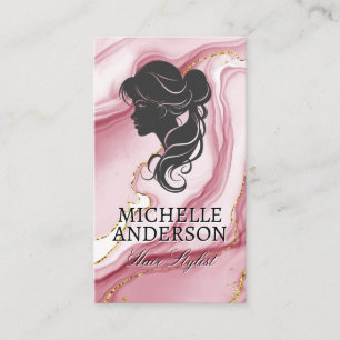 Carte De Visite Profil des cheveux féminins Marbre rose or