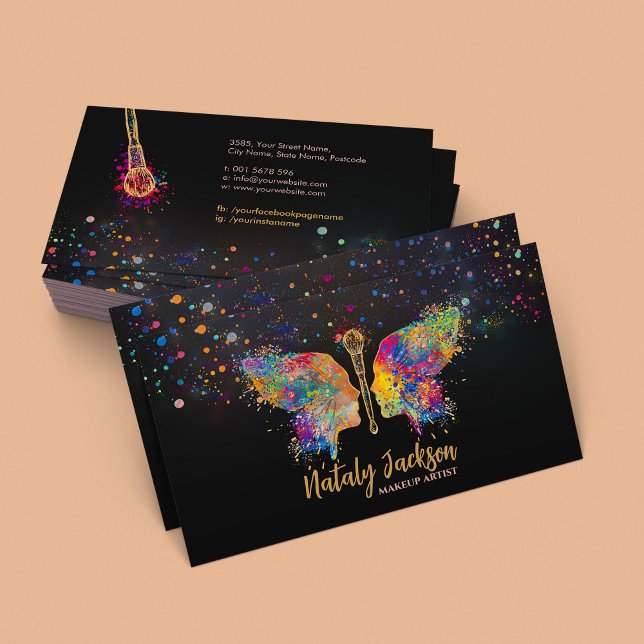Carte De Visite Profil féminin de maquillage papillon (Créateur téléchargé)