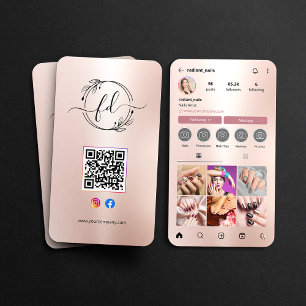Carte De Visite Profil Instagram Artiste Ongles Code QR Rose Gold