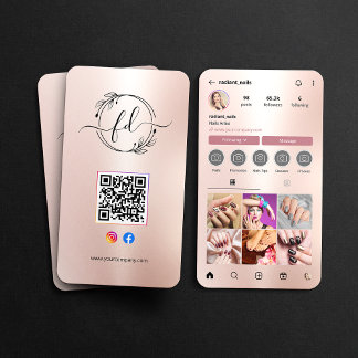 Carte De Visite Profil Instagram Artiste Ongles Rose Gold Code QR