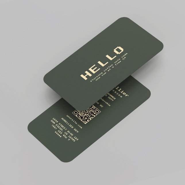 Carte De Visite Programmeur de développement moderne Hello Dark Gr (Modern Hello Developer Programmer Dark Green Gold Business Card
)