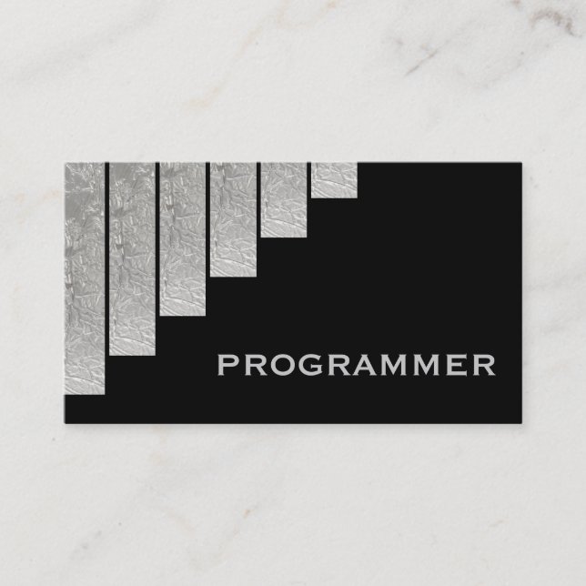Carte De Visite Programmeur en gris argenté, noir à bandes vertica (Devant)