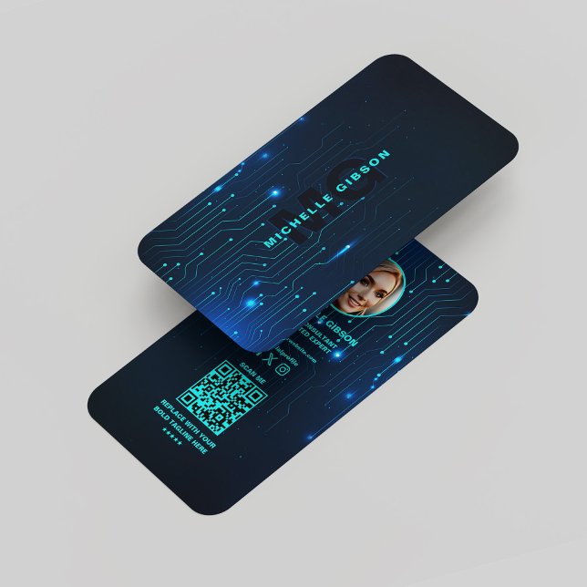 Carte De Visite Programmeur ingénieur logiciel Moderne Neon Blue (Software Engineer Monogram Modern Neon Blue Business Card
)
