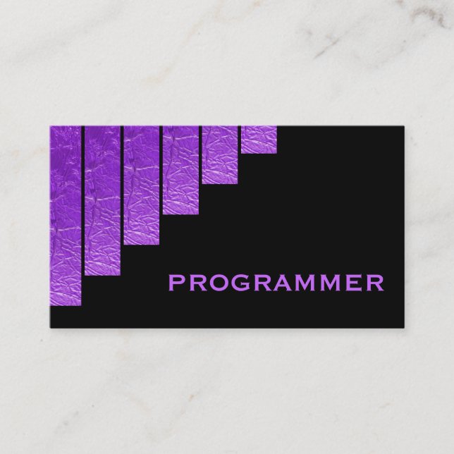 Carte De Visite Programmeur moderne violet, rayures noires vertica (Devant)