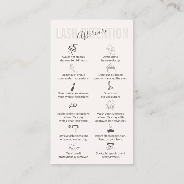 Carte De Visite Prolongation en crème Tan Beige Lash (Dos)