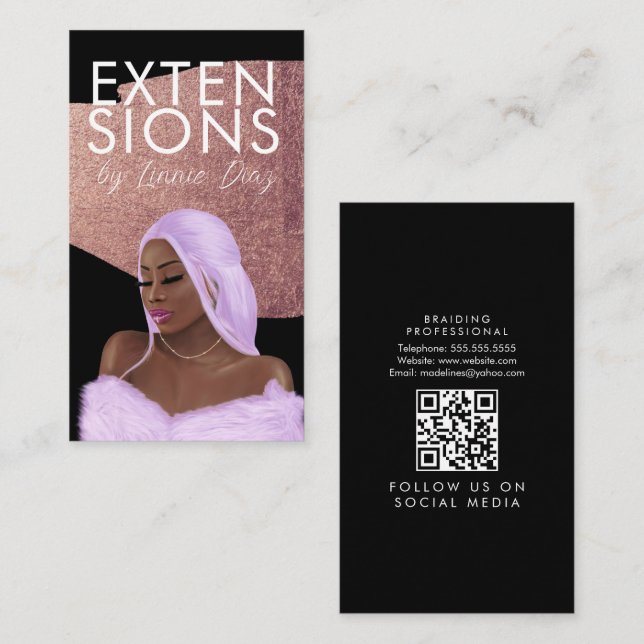 Carte De Visite Prolongations de perles de cheveux Salon tressé Sc (Devant / Derrière)