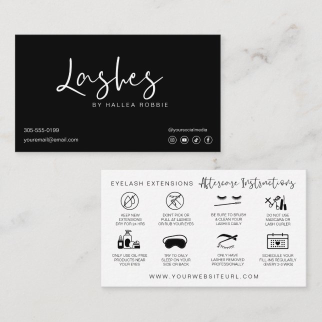Carte De Visite Prolongations Lash Instructions de post-soins Mode (Devant / Derrière)