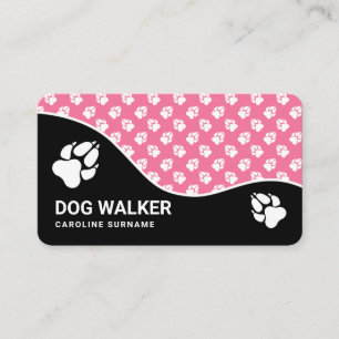 Carte De Visite Promenade de chien aux pattes roses et noires élég