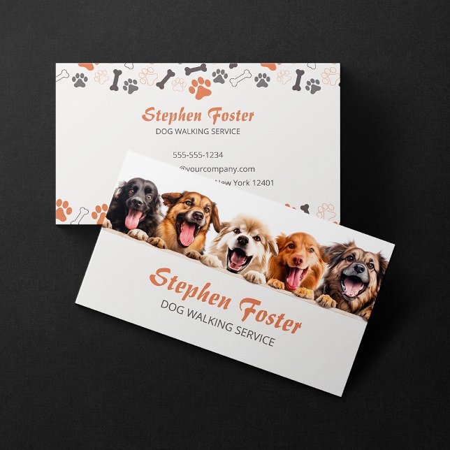 Carte De Visite Promenade de Chien Chiens Heureux Garde d'Animaux  (Créateur téléchargé)