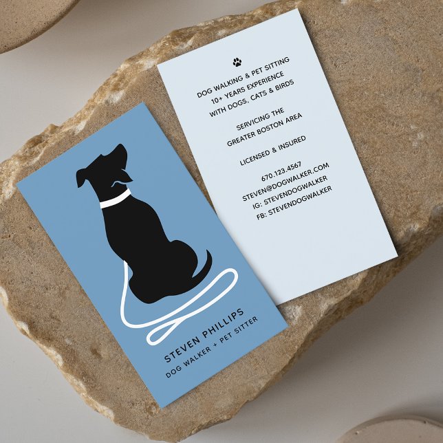 Carte De Visite Promenade de chien silhouette moderne Garde de chi (Modern Silhouette Dog Walking Dog Sitting Business Card)