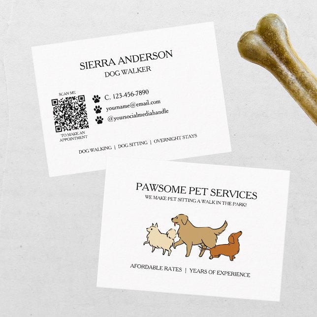 Carte De Visite Promenade de chiens Garde d'animaux Code QR (Créateur téléchargé)
