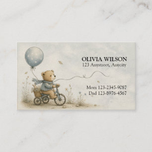 Carte De Visite Promenade en vélo de l'ours en peluche fantaisiste