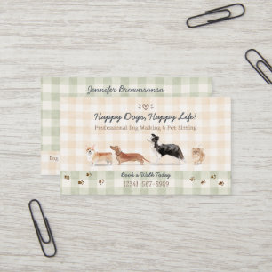 Carte De Visite Promeneur de chien aquarelle confortable Gingham g