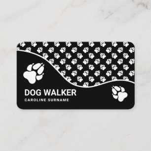 Carte De Visite Promeneur de chien assis à animaux en noir et blan