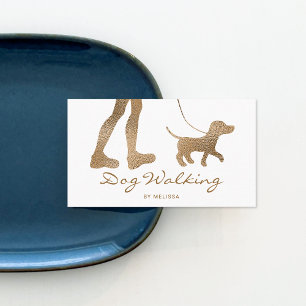 Carte De Visite Promeneur de chien en faux or jaune brillant