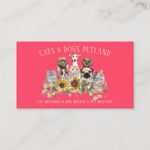 Carte De Visite Promeneur de chien Rose Néon Tournesol Toiletteur 
