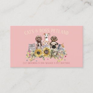 Carte De Visite Promeneur de chien Tournesol Rose Bébé Toilettage