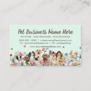 Carte De Visite Promeneur de chien vert logo floral