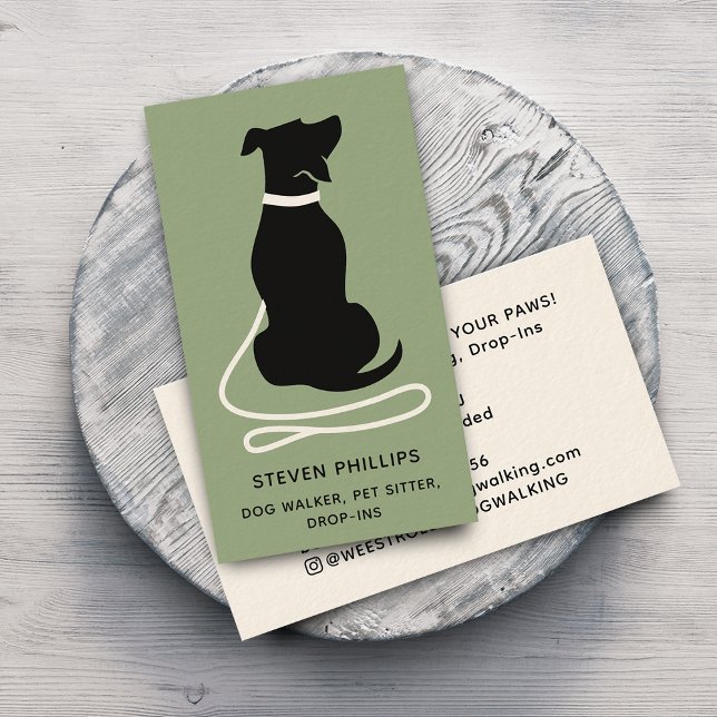 Carte De Visite Promeneur de chiens Garde d'animaux Silhouette Mod (Modern Silhouette Dog Walker Dog Sitter Business Card)