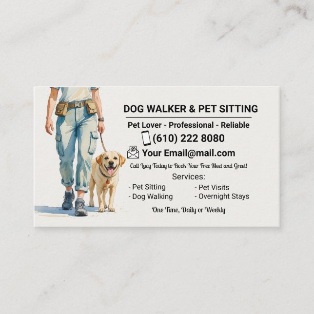 Carte De Visite Promeneuse de chiens à l'aquarelle Garde d'animaux (Devant)