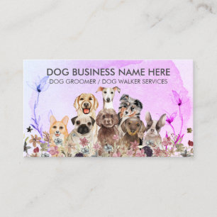 Carte De Visite Promeneuse de chiens Garde d'animaux Fleurs Rose N