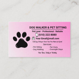 Carte De Visite Promeneuse de chiens Garde d'animaux Rose Minimali