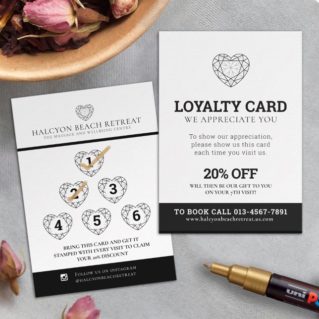 Carte De Visite Promotion de l'amour loyauté 7e visite 20% noir bl (Créateur téléchargé)