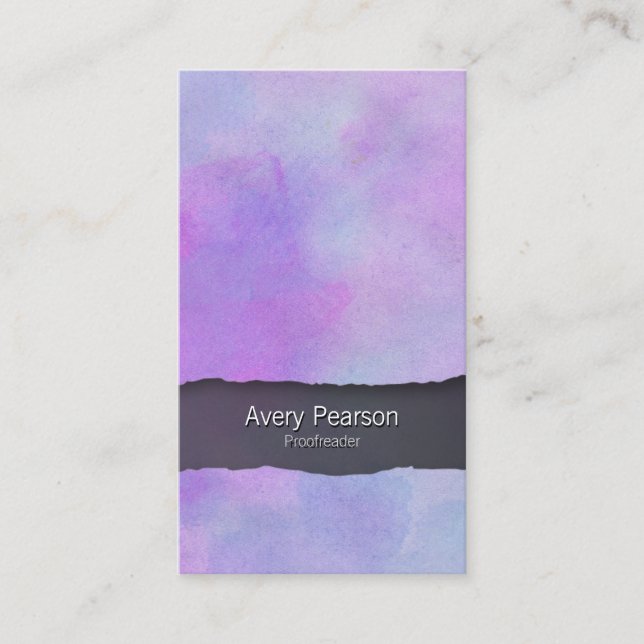 Carte De Visite Proofreader ImprimerPublier Purple Watercolor Tear (Devant)