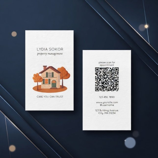 Carte De Visite Property Management Business Card with QR Code (Créateur téléchargé)