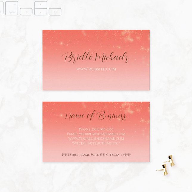 Carte De Visite Propriétaire de Coral Sparkle (Professional Coral Pink Minimal Subtle Sparkle Business Cards)