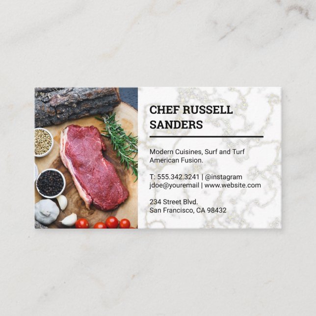 Carte De Visite Propriétaire du restaurant | Dîner Steak | Chef (Devant)