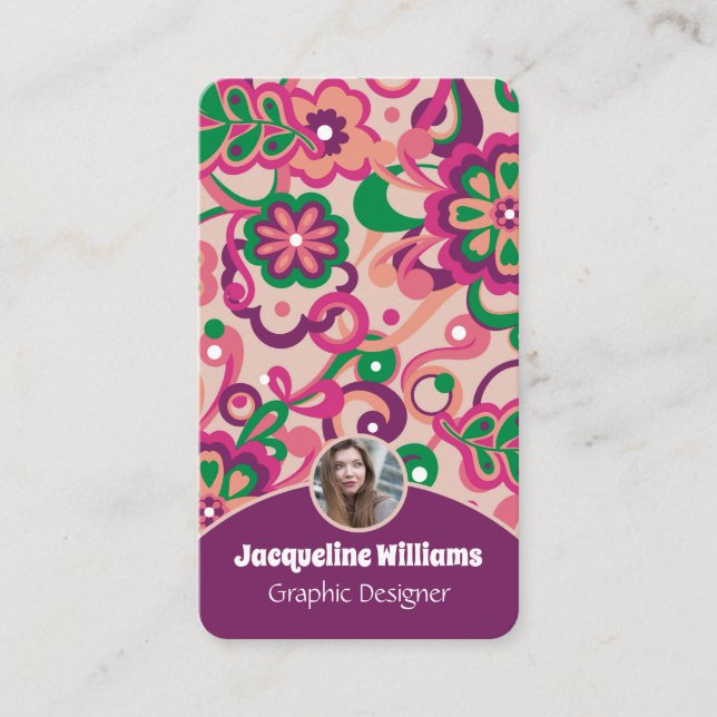 Carte De Visite Prune Groovy Psychedelique 60 70 Floral II (Devant)