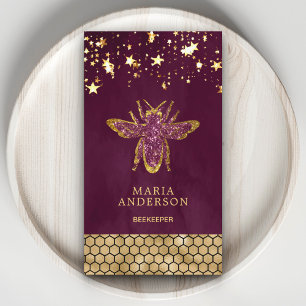 Carte De Visite Prune Violet Or Pailleté Or Abeille Apiculteur