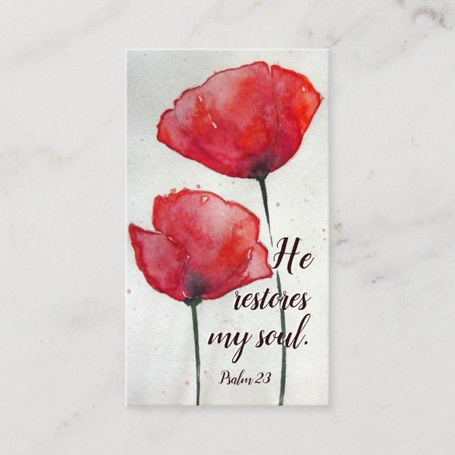 Carte De Visite Psaume 23:3 He restores my soul, Bible Verse Flora (Devant)