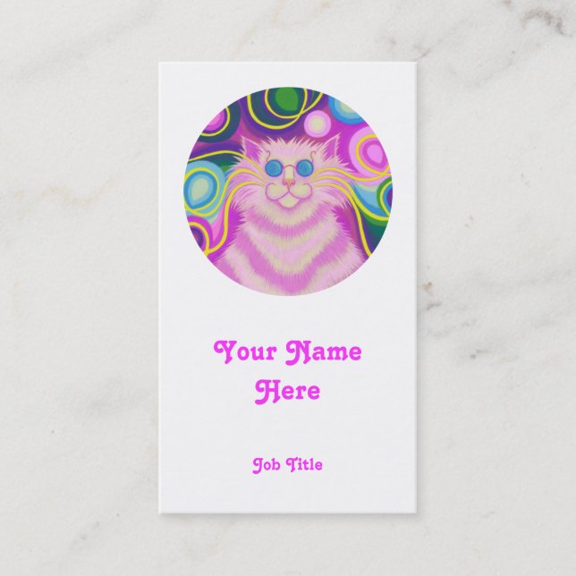 Carte De Visite Psy-cat-delic rose "rond" portrait blanc (Devant)