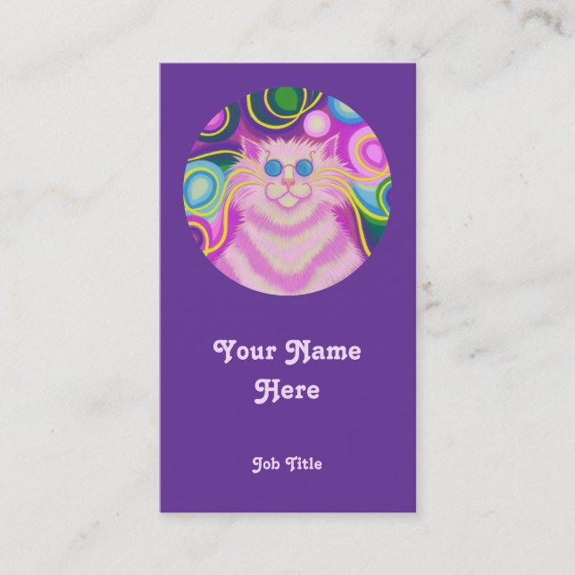 Carte De Visite Psy-cat-delic rose "rond" portrait blanc (Devant)