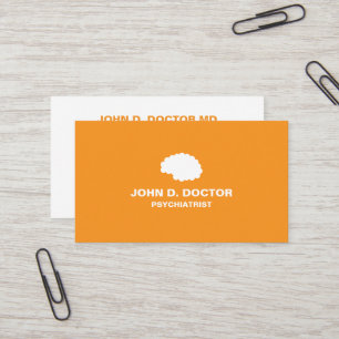 carte de visite psychiatre orange avec cerveau