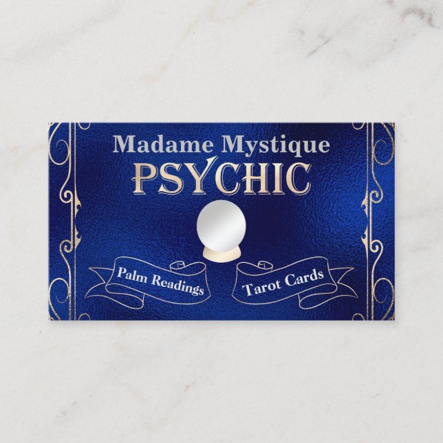 Carte De Visite Psychique Crystal Ball Or et Bleu (Devant)